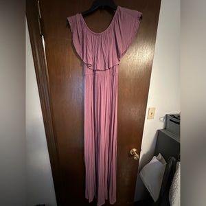 Mother Bee Maternity Open Shoulder Dress with Ruffles